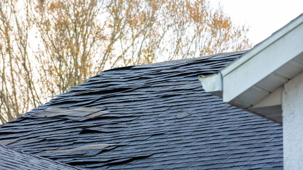 Storm damage to a roof in Cleburne, Texas